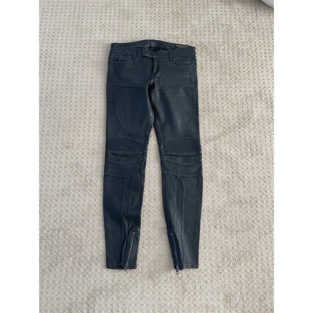 ALL SAINTS Italian 100% Leather Moto Trousers Women 29 (Tag 26) Black Designer